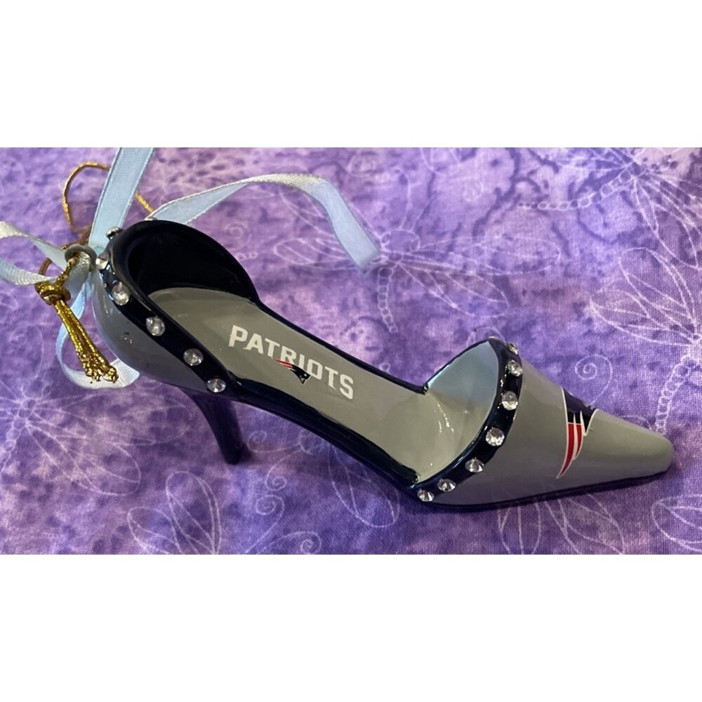 New England Patriots NFL Christmas Ornament High Heels Stilettos Rhinestones
